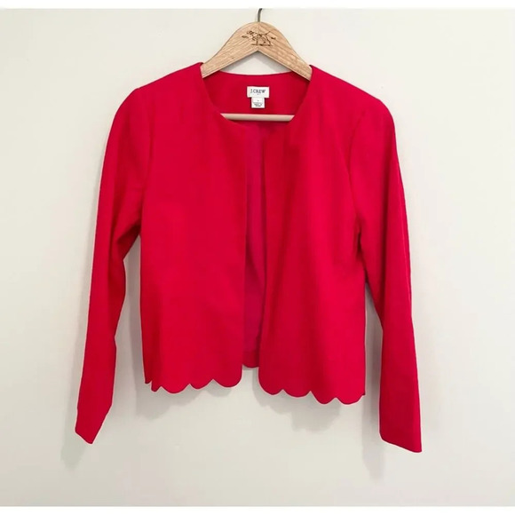 J Crew Cherry Red Cropped Scalloped Hem Blazer - Picture 2 of 6
